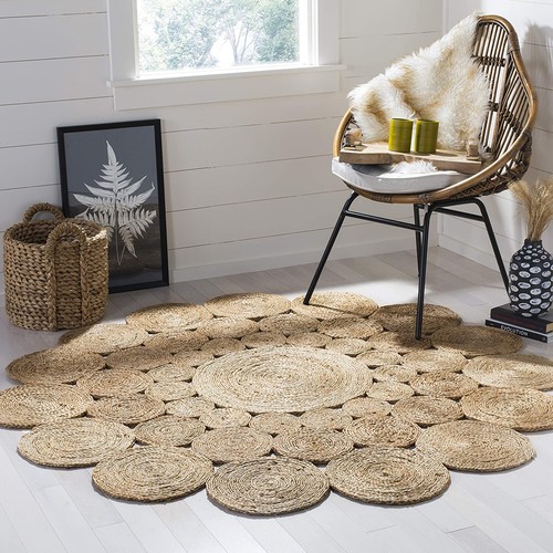 Round jute rug natural - jute, braided