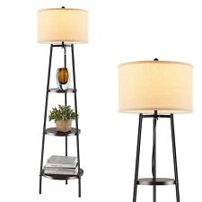Modern Floor Lamp Corner Standing Lamp Tall Bookshelf Light with  3-tier Shelves