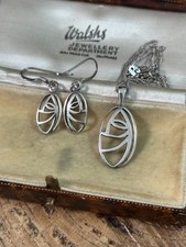 Celtic Sterling Silver Set Necklace Pendant Earrings Charles Rennie Mackintosh