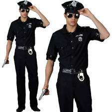 Mens Police Officer Costume Adults Policeman Fancy Dress Uniform + Hat