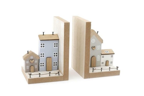 Wooden house bookends 13x20cm - wooden,