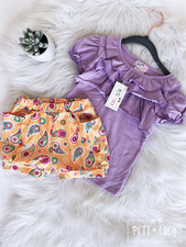 Pete + Lucy Girls Boutique Short Set NWT Size 0-6 Months W/Hair Bow
