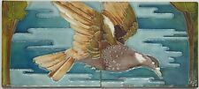 Panel of 2 Art Nouveau Fireplace Tiles Tubelined Bird Design C1900