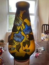 Emile Galle' "Tip" Vase w/ Floral Purple & Leaves Raised Pattern 9" High 5" wide