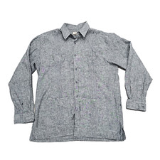Bohio Linen Blend Guayabera Shirt Size Large Grey 4 Pocket Long Sleeve Mexico