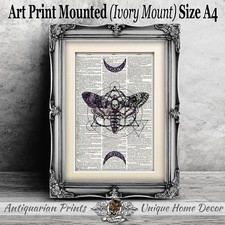 Death Moth Art Print on Antique Dictionary Book Page Tattoo Wall Decor Picture