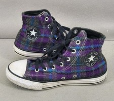 Converse High Top Tartan Trainers Size 2 Purple Converse Chuck Taylor Sneakers