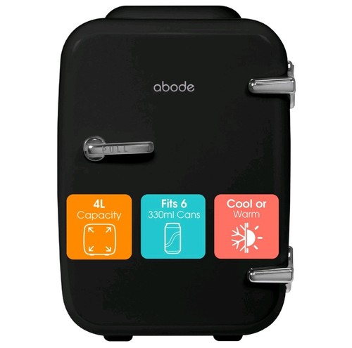 Abode black mini fridge - black, 4l