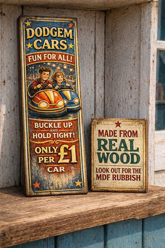 Dodgem cars sign wooden - dodgem,