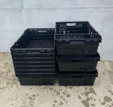 10 x BLACK Bail Arm Crates Plastic Boxes Stacking Trays 60 x 40 x 20cm