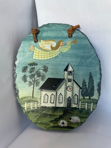 Hand painted oval slate - painted,