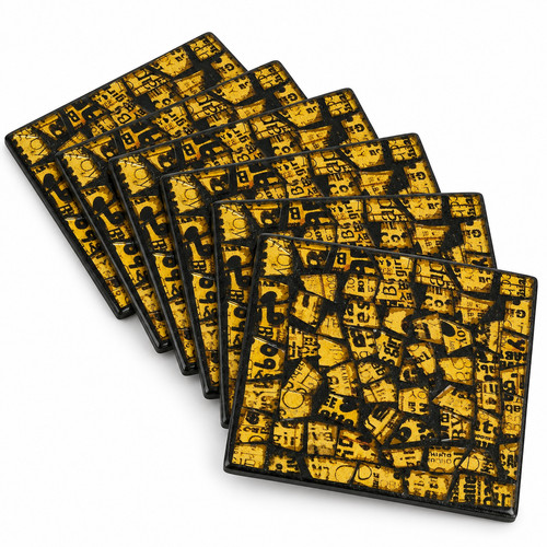 Gold mosaic glass coasters - gold,