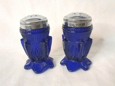 Summit Art Cobalt Blue Glass Cactus Pattern Salt And Pepper Shakers