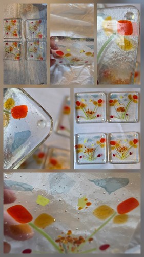 Fused art glass coaster set - glass,
