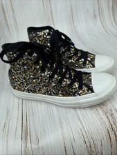 Converse Chuck Taylor Gold Silver Sequined High Top Trainers Uk 4.5 Festival