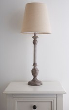 Grey Shabby Chic Table Lamp in a grey washed finish Tall Lamp with Linen Shade 