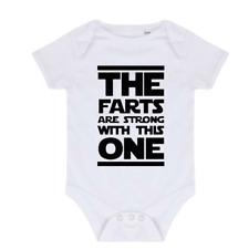 Funny star wars babygro vest with the phrase"The farts are strong with this one"