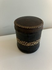Antique Woodbines Cigarette Tin Covered With Leather & Reedwork 