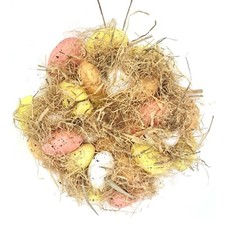 Easter Wreath With Yellow, Orange, Peach & White Eggs & Straw Hanging Decoration