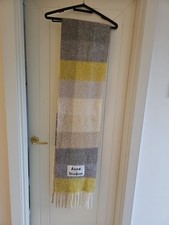 Acne Studios Checked Knitted Scarf Alpaca & Wool Grey Cream Beige Yellow New
