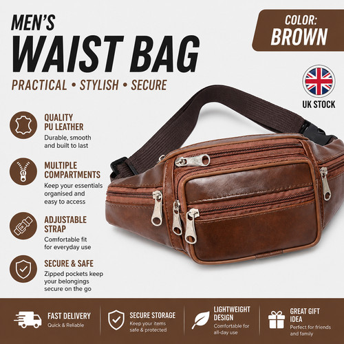 Mens leather waist - bag, travel