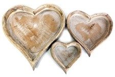 Carousel Home And Gifts Set of 3 Wooden Heart Trays Distressed Shabby Chic