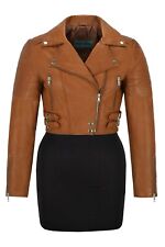 Missy Tan Cropped Ladies Biker Fashion Real Lambskin Nappa Leather Short Jacket