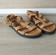 Womens Suede Tan Gladiator Sandals M&S Size 6.5 Leather Strap Buckle
