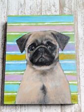 Adorable Original Oil Painting Pug Dog Puppy By Midwest Artist Greg Bracken