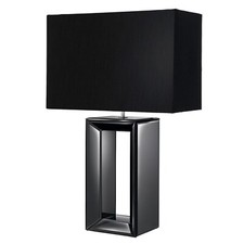 Large Tall Black Mirrored Rectangle Base Table Lamp Light With Faux Silk Shade