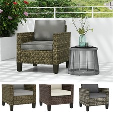 Single Rattan Garden Armchair, Wicker Outdoor Chair with Cushions