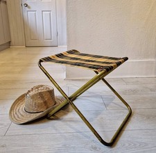 Vintage Yellow Black Check Canvas Foldable Stool for Motorhome and Camping