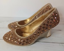 KRASCEVA Ladies gold diamond encrusted wedge shoes size 8