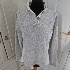 Ladies WEIRD FISH Macaroni Knit Quarter Button neck  Beige Jumper - Size Large