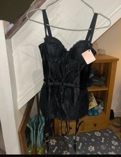 Agent Provocateur Size 2 Black Satin Corset with Padded Hips New with Tags 80a