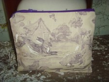 21cm x 17cm CLUTCH  PURSE ZIPPED IN SANDERSON AESOP'S FABLE  PRINT LINEN LINED