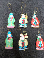 VINTAGE HANDMADE JAPANESE CHRISTMAS HANGINGS SET OF 6 SILK FABRIC TREE ORNAMENTS