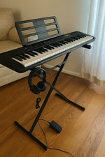Casio Portable Keyboard Black Digital Piano with Stand Headphones Adapter Set