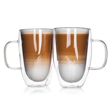 Set of 2 Double Walled Insulated Glasses Thermal Coffee Glass Mug Heat Resistant