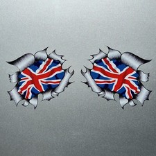 2x Small UK British Union Jack Flag Ripped Metal Vinyl Sticker Decal 70x56mm