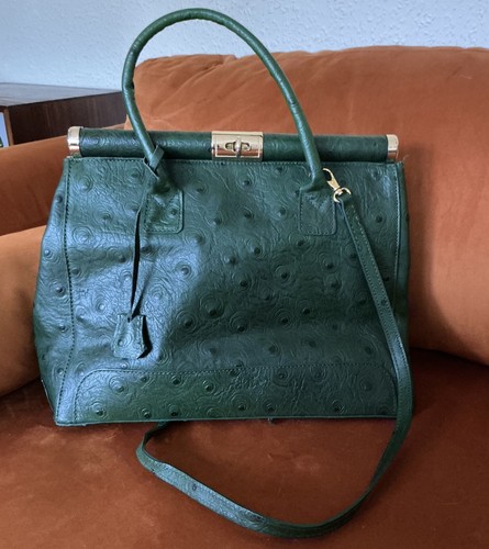 Green italian leather handbag - green,