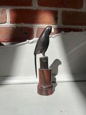 1940s Buffalo Horn Black Cockatoo- Bone Beak And Eye - Wooden Base - Indian