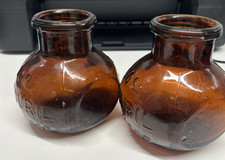 Pair Of Bovril Vintage Amber Glass Jars preowned