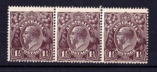 Australia 1918 King George V 11/2d Black-Brown Single Crown Strip 3 MNH -Variety