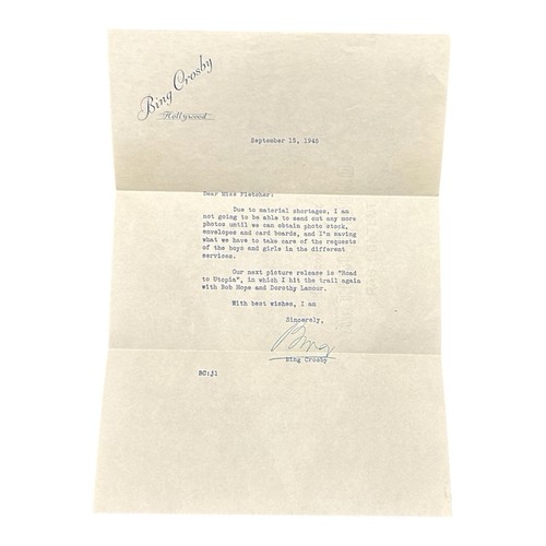 Signed letter bing - bing, crosby