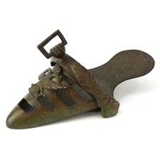 19th century Russian green patinated bronze side saddle stirrup engraved phoenix