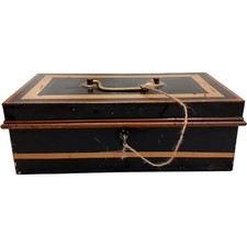 Vintage Metal Storage Box with Handle and Compartments Black Gold