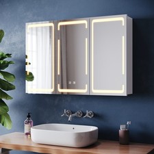 White Cosmetic Mirror Cabinet with 3 Demister LED Lights Shaver Socket Bathroom