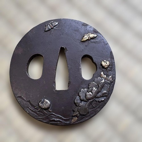 Japanese iron tsuba - japanese, butterfly