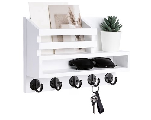 Wood key and mail - holder, wall